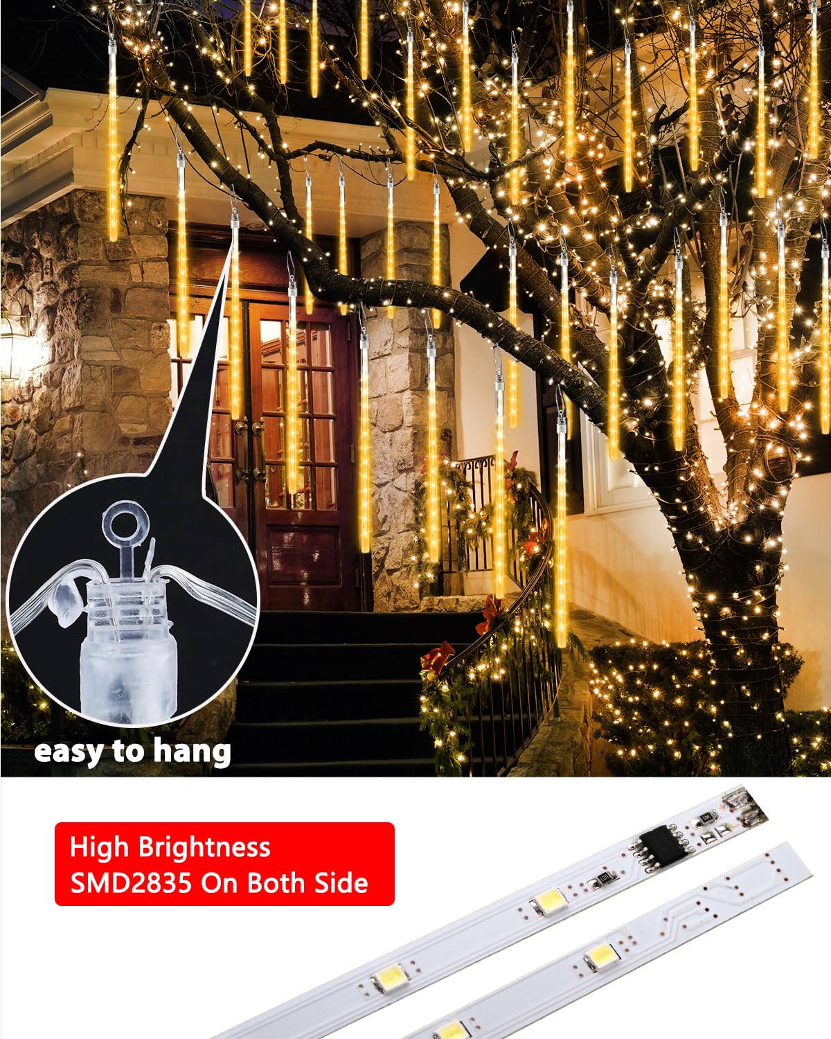 iBaycon 20 Tubes 640 LED Meteor Shower Rain Lights, 15.7 inches Cascading Icicle Lights Waterproof Outdoor, Connectable Falling Raindrop Light with Timer for Holiday Party Christmas Decorations