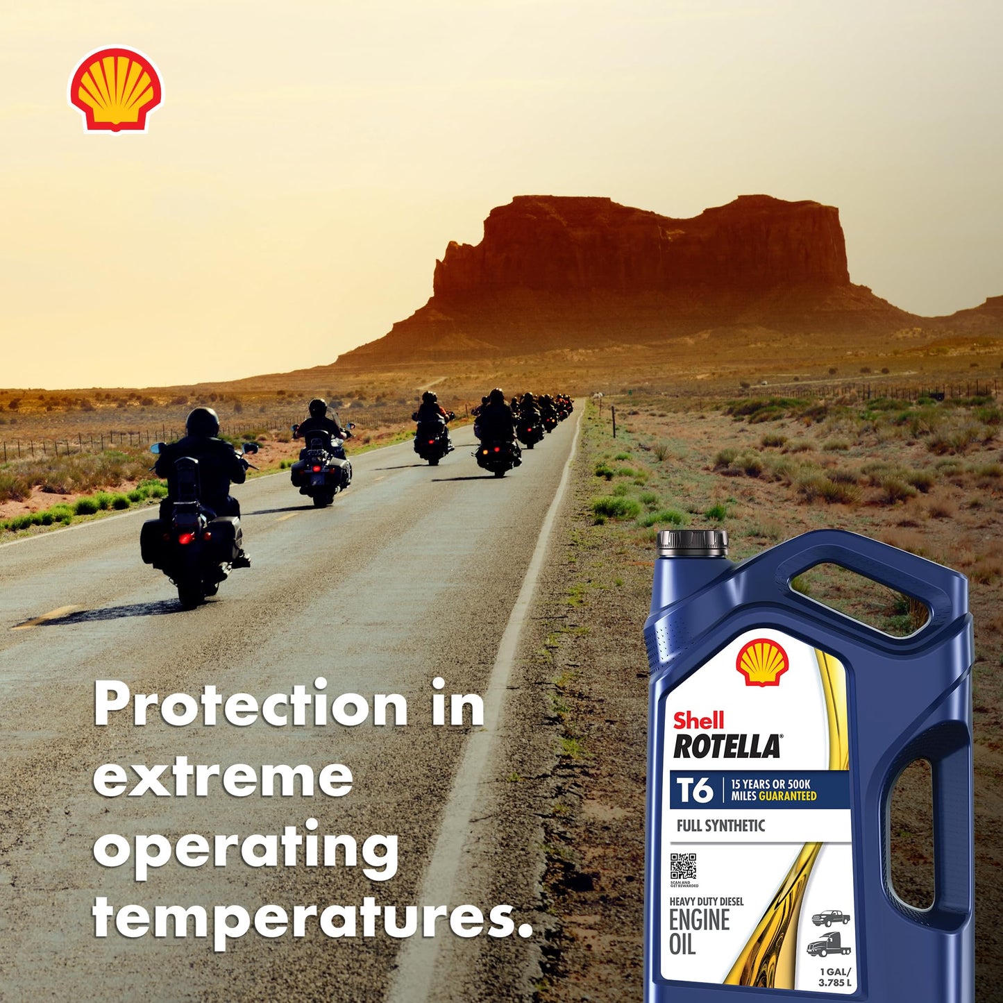 Shell Rotella T6 Full Synthetic 15W-40 Diesel Engine Oil, 1 Gallon