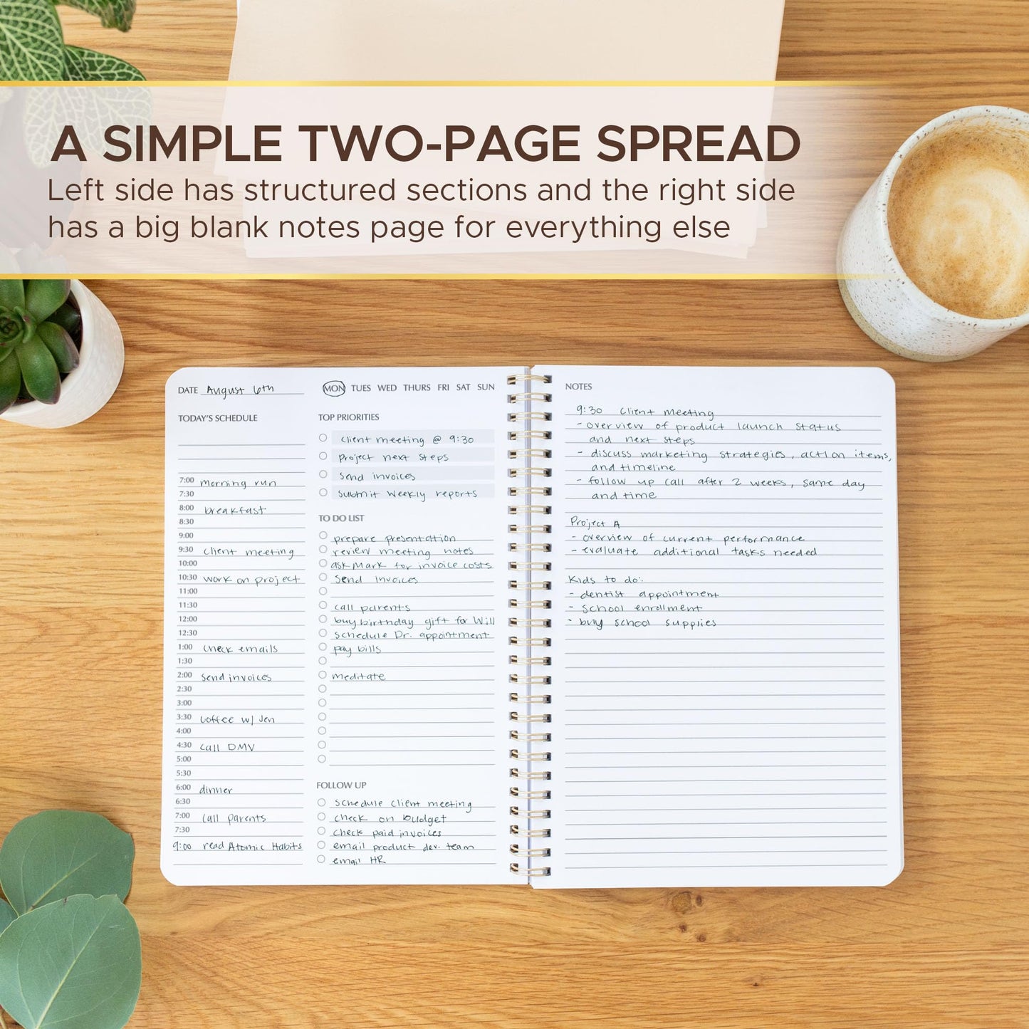Simple Daily Planner Undated & To Do List Notebook: With Hourly Schedule - 6.5x9.25" Blush Pink - Aesthetic Spiral Note book for Work and Life Tasks - Day & Hour Agenda, Organizer Notepad Journal