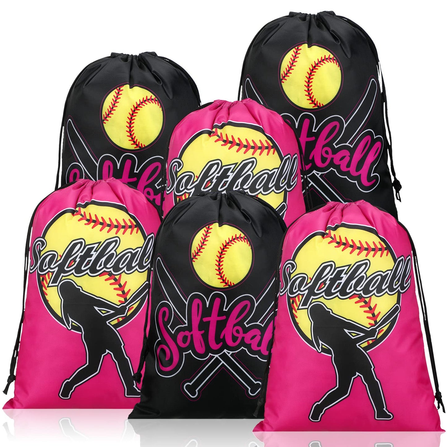 Kingdder 12 Pcs Softball Drawstring Party Favor Bags Softball Treat Bags Baseball Gift Bag for Baseball Party(Pink)