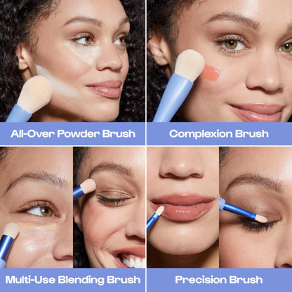 Alleyoop Multi-Tasker 4-in-1 Travel Makeup Brush Set – Compact Makeup Brushes with Blending Sponge, Eyeshadow, Eyebrow & Liner, Blush & Bronzer Brush – Mini Makeup Tools Kit for Women, Vegan