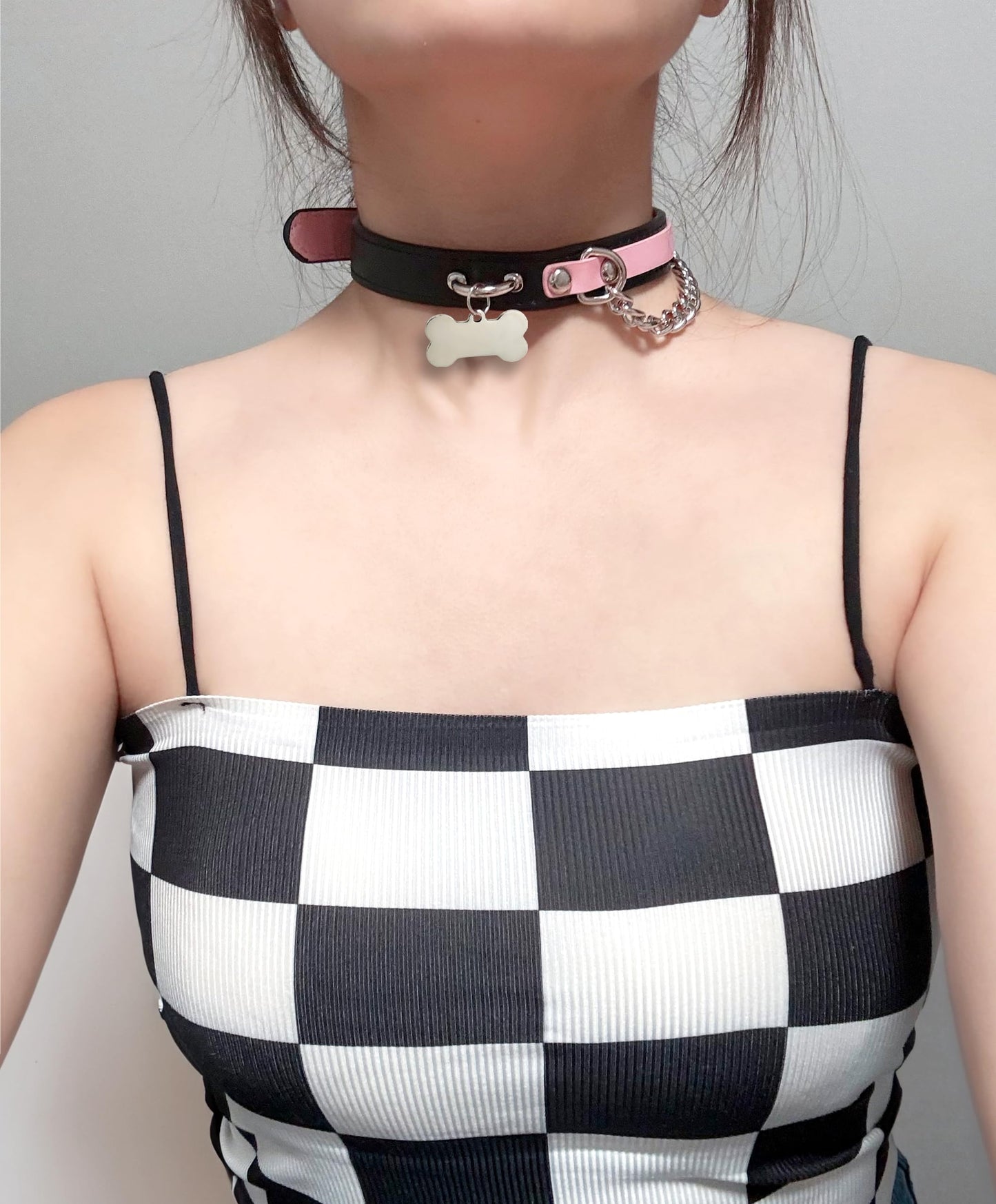 EverGlimp Leather Choker Collar Necklace For Women,Cute Skull Gothic Punk Rock Choker Necklace Collars (BONE-PUPPY, PINK)