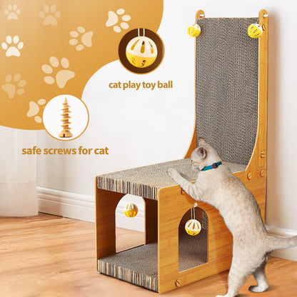 YEMOO Cat Scratcher, Cat Scratching Board, L Shaped Vertical Cat Scratcher for Wall and Couch Protection, Cat Cardboard Scratcher with 4 Ball Toys for Indoor Cats