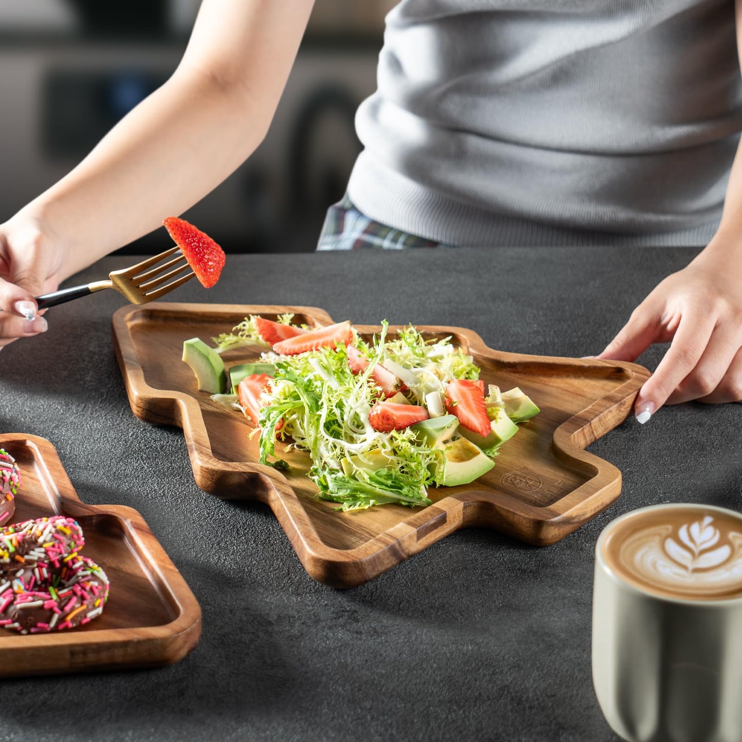 BF BILL.F SINCE 1983 Wooden Serving Tray - Decorative Serving Platters and Trays Set of 2 Christmas Tree Shape Wood Platters for Entertaining, Breakfast, Coffee Table, Home Decor