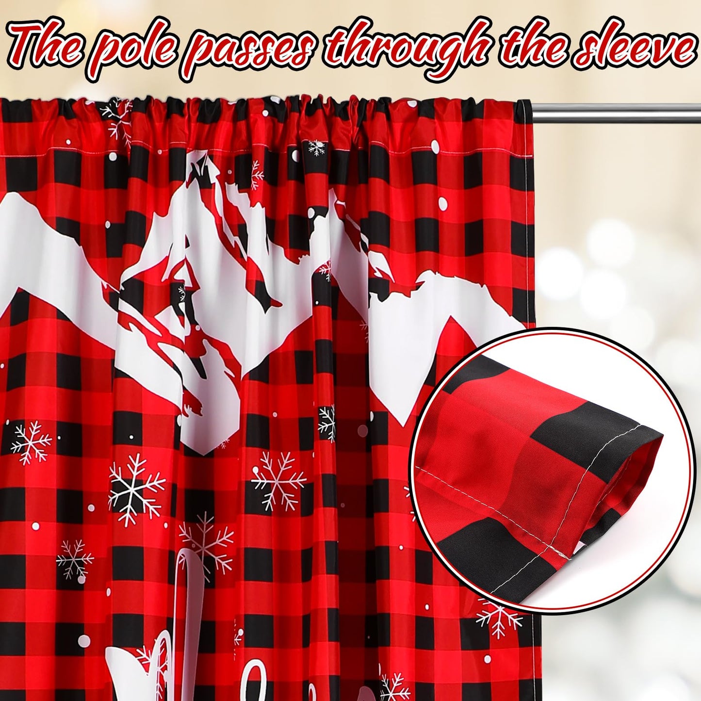 Fanfanwin Christmas Curtains 52" w x 84" l Black and Red Buffalo Christmas Tree Reindeer Window Curtain Farmhouse Xmas Window Drapes for Living Room Bathroom Home Decoration