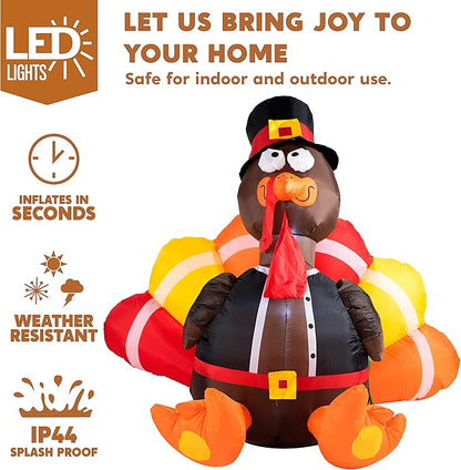 Joiedomi 6 FT Thanksgiving Inflatable Turkey Decorations, LED Light Up Turkey with Pilgrim Hat, Blow Up Decor for Thanksgiving Outdoor Decorations, Halloween Inflatable for Yard Garden