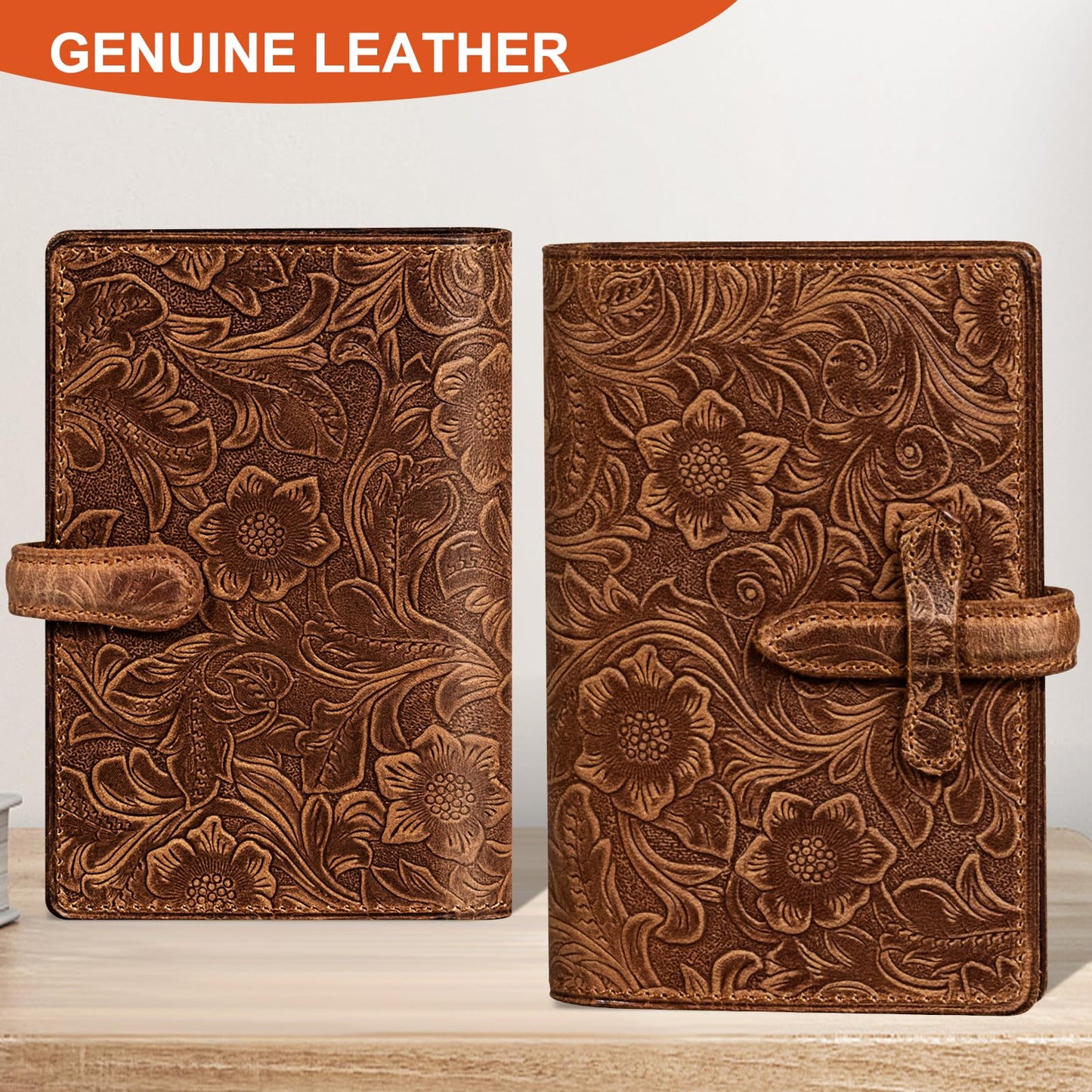 RMAWRAD Genuine Leather Passport Holder Travel Bifold Wallet For Men And Women Slim RFID Blocking Brown