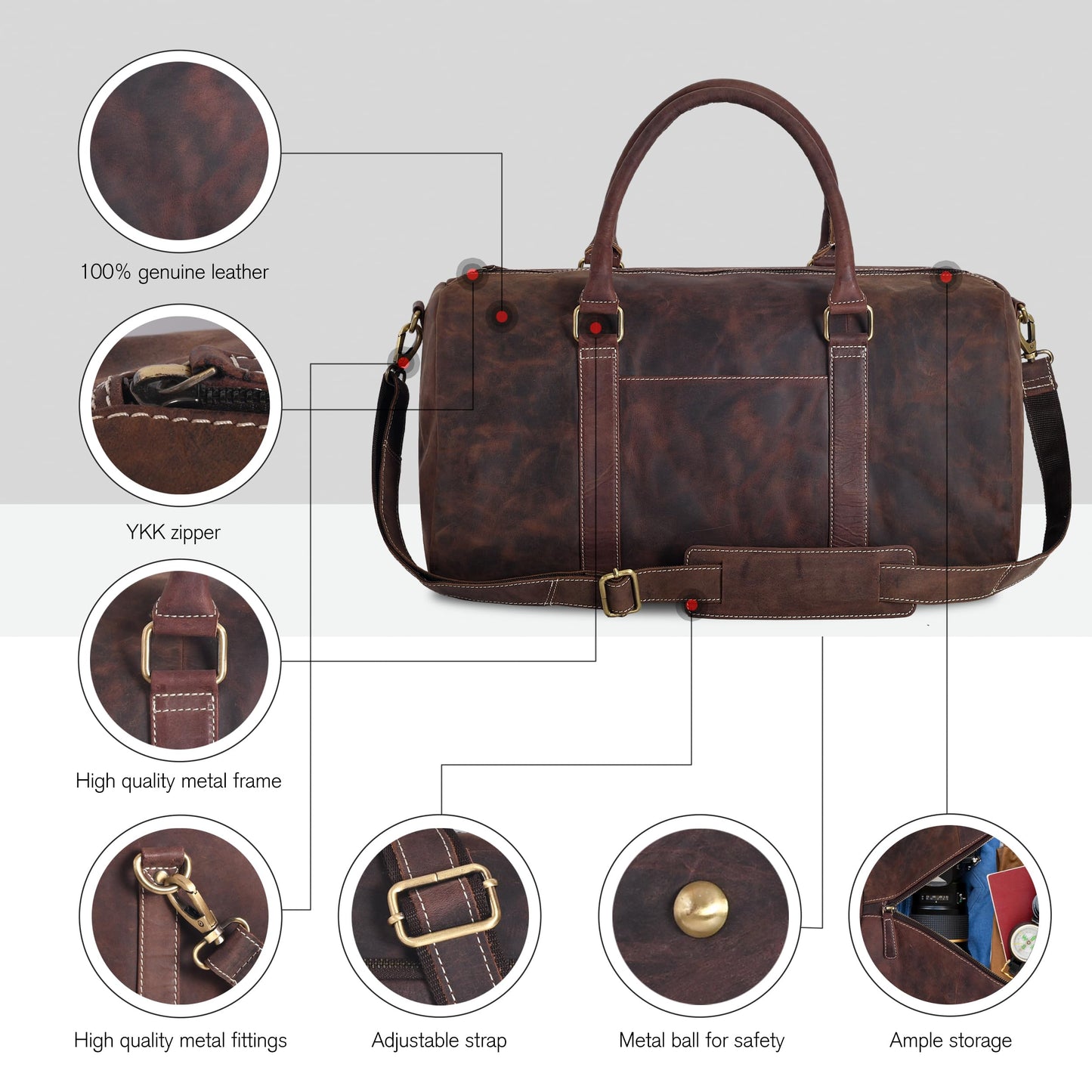 Real Leather Duffle Bag for Men | Vintage Weekender Travel Bag | Overnight Carry-On Luggage | Handmade Leather Gym Bag for Men