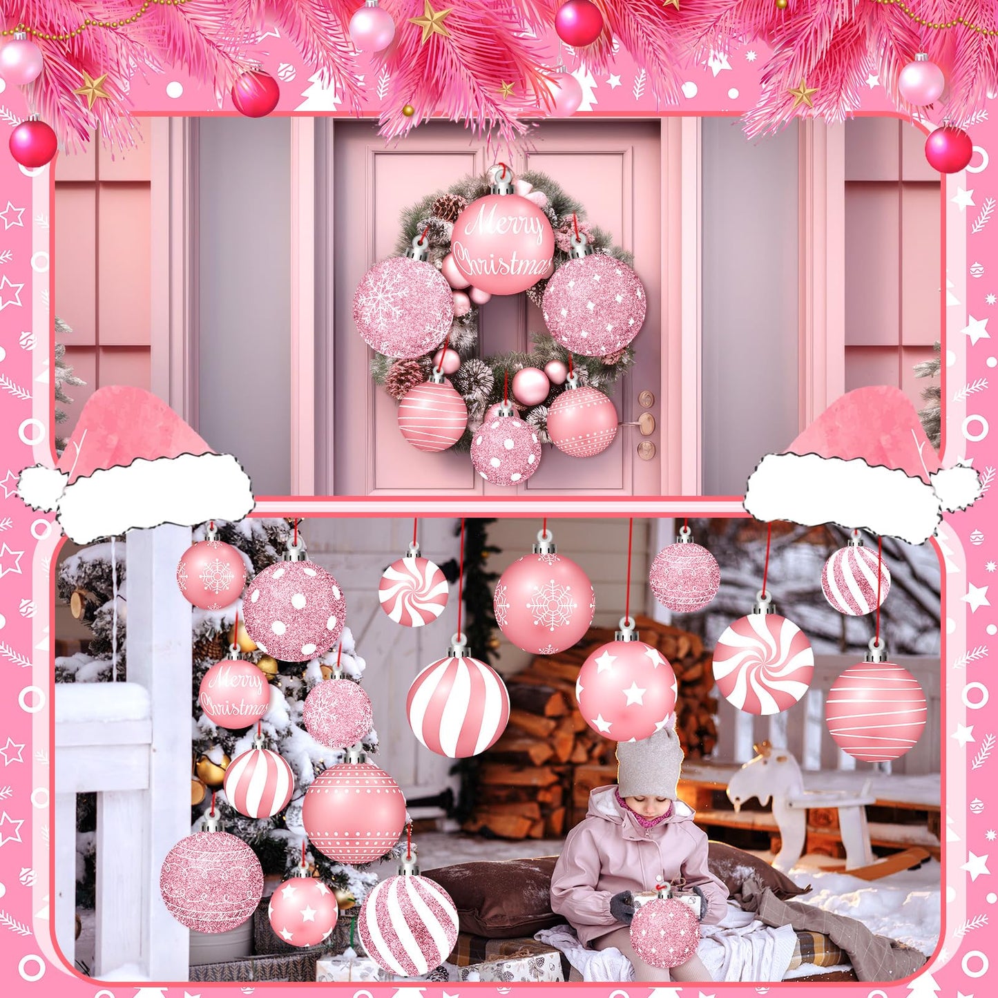 Huwena 24 Pcs Christmas Decorations Outdoor Christmas Hanging Ornaments Peppermint Candy Yard Signs Double Sided Lawn Decorations Peppermint Ornaments for Xmas(Pink)