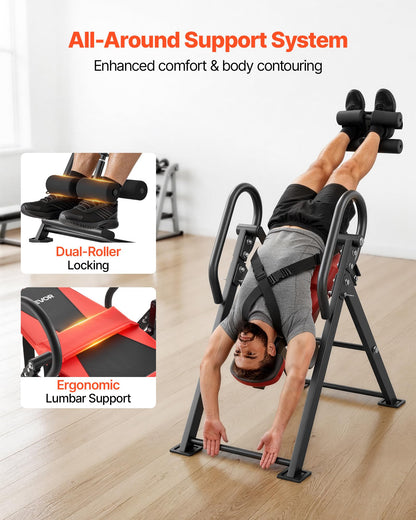 VEVOR Inversion Table, 300 lbs Capacity Heavy Duty Inverted Table, Back Inverter Stretcher with Dual-Roller Locking, Decompression Tables for Shoulders, Neck, Back, Multi-Angle Adjustable Tether Strap