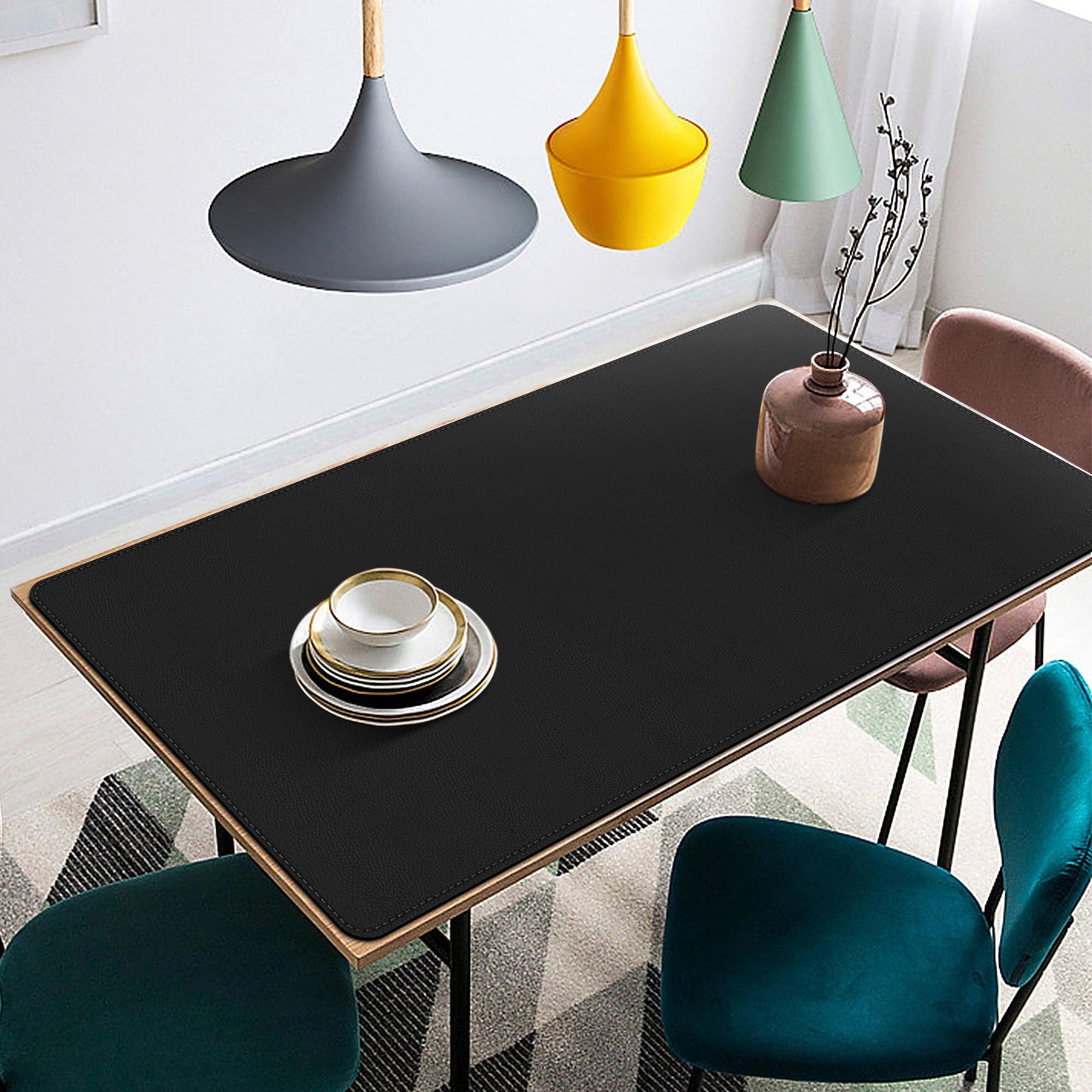 Vyaaa 59" x 28" Extra Large Leather Desk Mat, XXXL Desk Pad Protector, Huge Black Mouse Pad, Office Desk Mat for Home & Office, (Black) ﻿