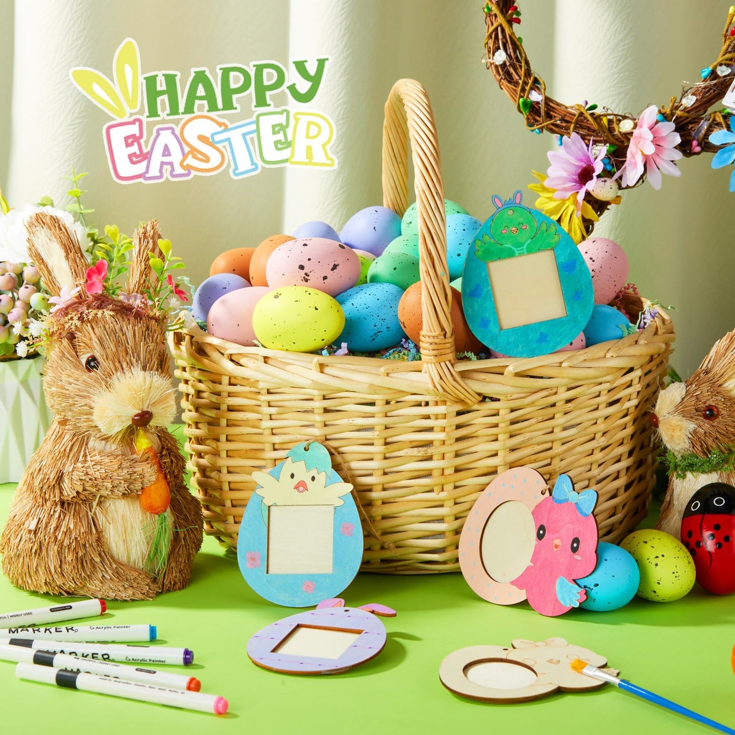 Thyle 12 Pcs Easter Chicken Egg Picture Frame Craft Kits DIY Wooden Spring Chicken Egg Photo Craft Decorative Ornaments for Easter Class Game Activities Gifts