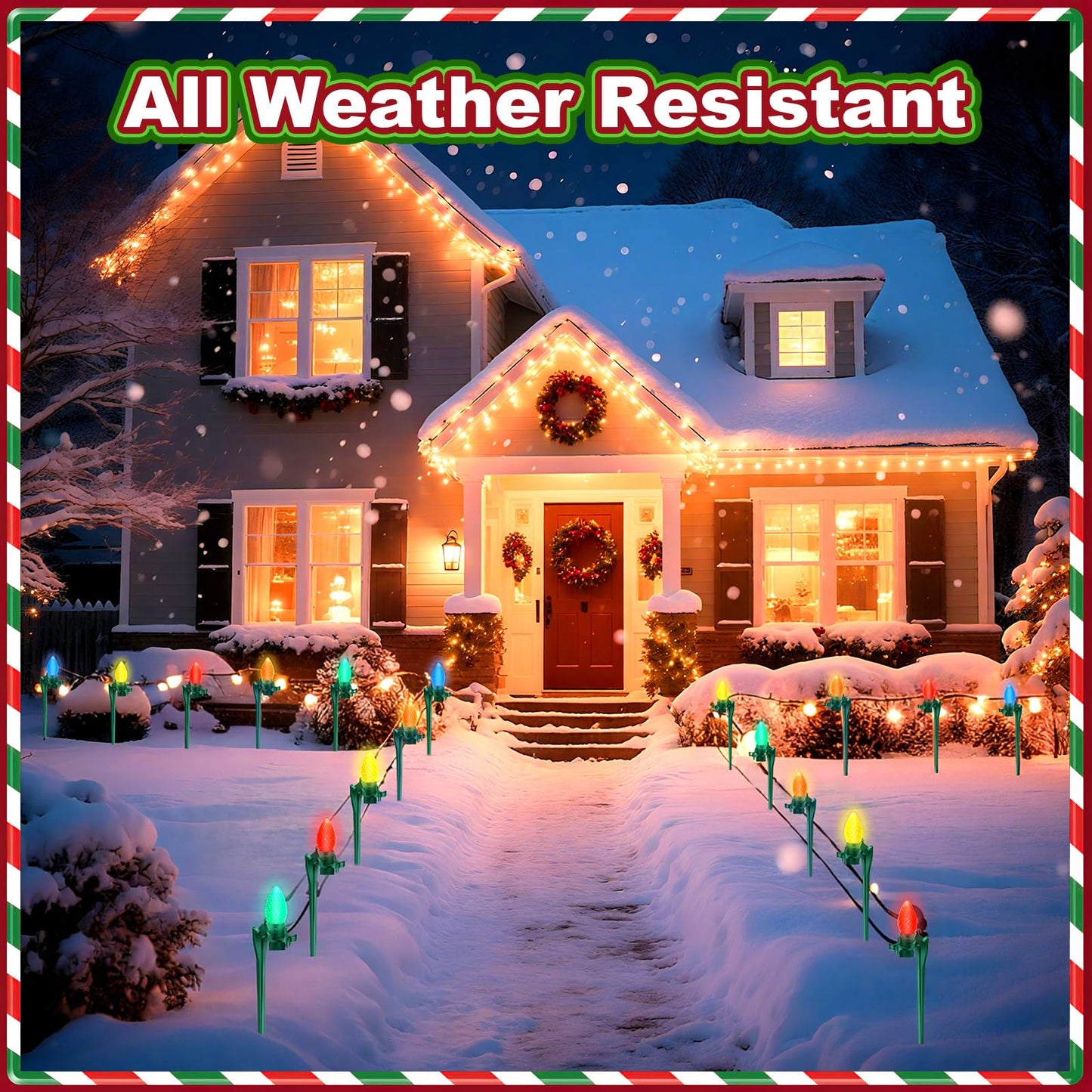 AUGSHY 100 Pack Christmas Light Stakes, 7.5 inch Yard Lawn Holiday Light Ground Stakes for C7 C9 Outside String Lights Universal Outdoor Light Holders for Christmas Decoration Lawn Path Driveway Green