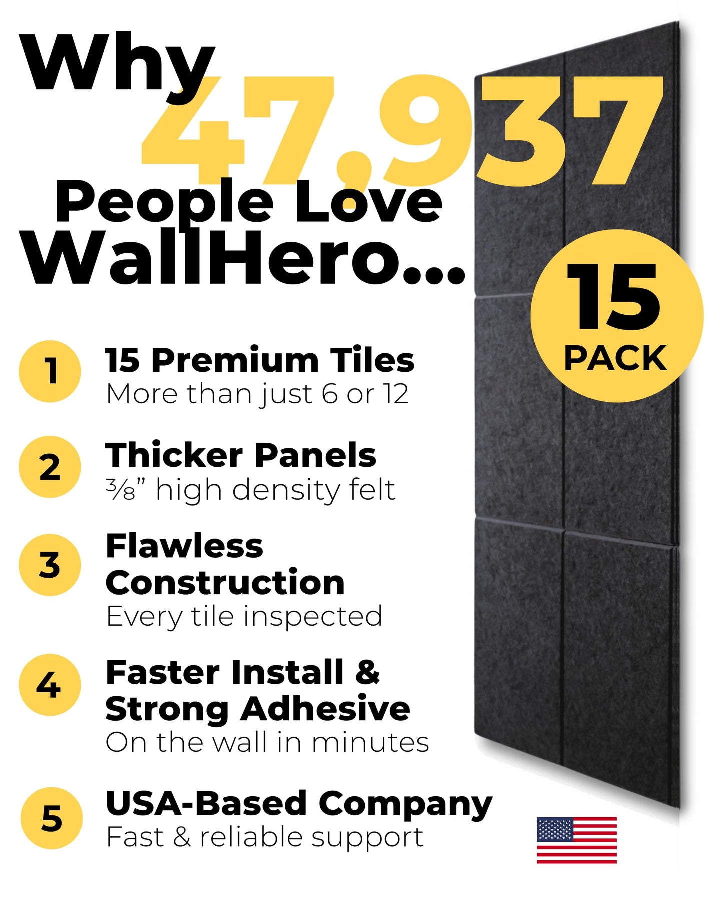 WALLHERO Vision Board - Large Cork Board for Walls 59" x 36", Black Bulletin Board | 15 Pack Felt Wall Tiles | Cork Boards for Office Pin Board Tack Board Cork Boards