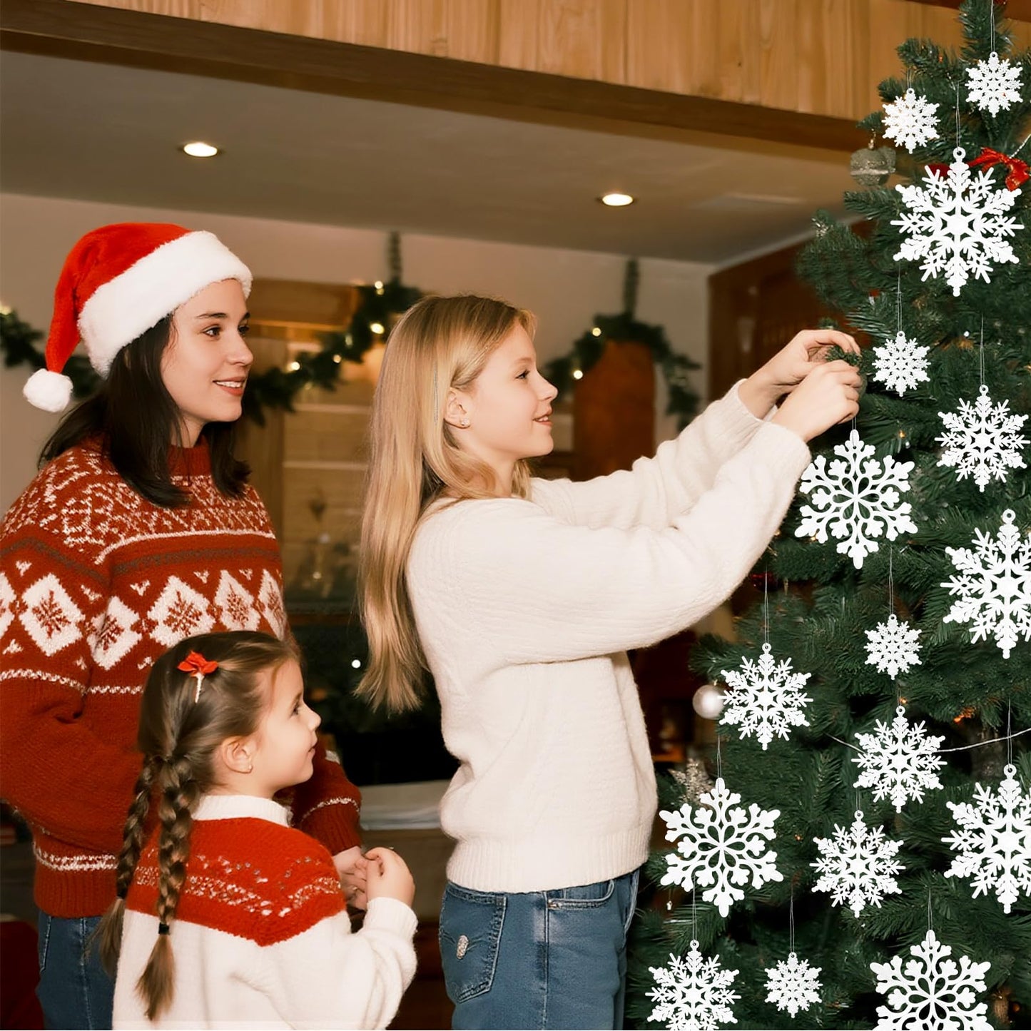 36pcs Velvet Christmas Snowflake Ornaments Hanging Felt Flocked Snow Flakes for Christmas Tree Decorations Winter Wonderland Frozen Birthday Party Holiday Home Decor Craft Snowflakes White