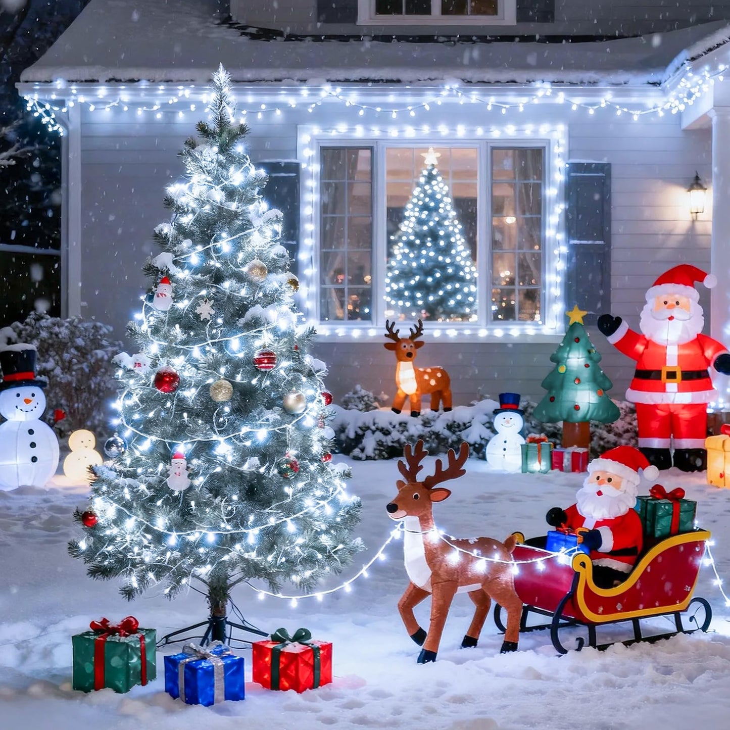 JMEXSUSS 33ft 100 LED White Christmas Lights, 8 Modes Connectable Clear Wire Twinkle Fairy String Lights Indoor, Plug-in Christmas String Lights Outdoor Waterproof for Christmas Wedding Party Tree