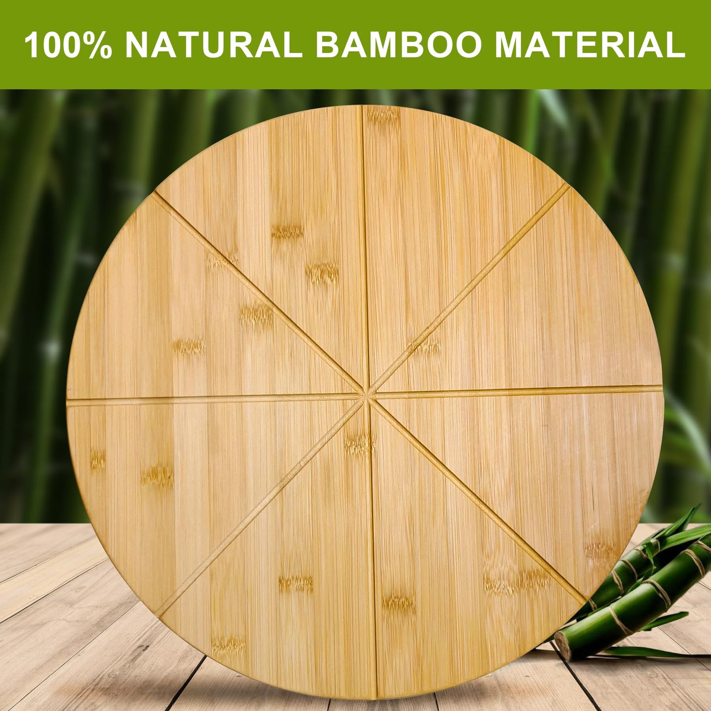 TUOCON 16" Pizza Cutting Board Double Sided Round Cutting Boards Large Pizza Server Bamboo Wooden 16inch Platter Pizza Oven Accessories Kitchen Gifts Pizza Prep Board with Grooves