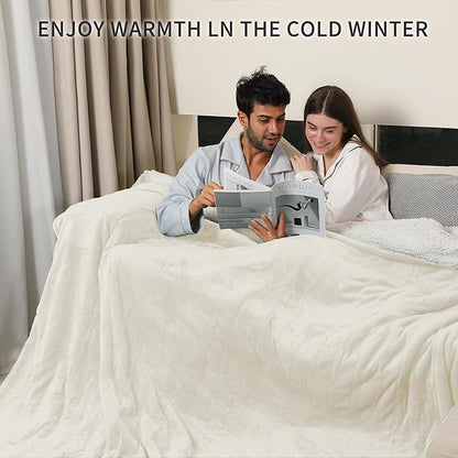 Electric Blanket King, Dual Control Heated Electric Blanket King Size with Flannel & Sherpa, Machine Washable Plush Heated Blanket 5 Heating Levels & 10 Hours Auto Off, Fast Heating, 100" x 90", White