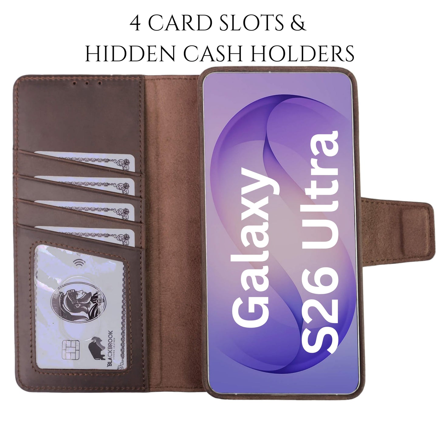 BLACKBROOK Wallet Case for Samsung S26 Ultra – Carter 2-in-1 Detachable Folio for MagSafe, Full Grain Leather, 4 Card Slots, Cash & ID Pockets, RFID Protection