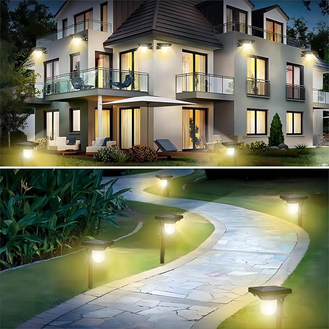 Super Bright Outdoor Solar Garden Lights Motion Sensor Pathway Light Landscape Lighting for Yard, IP65 Waterproof Solar Powered Porch Lights Walkway Lawn Patio Garden Decor