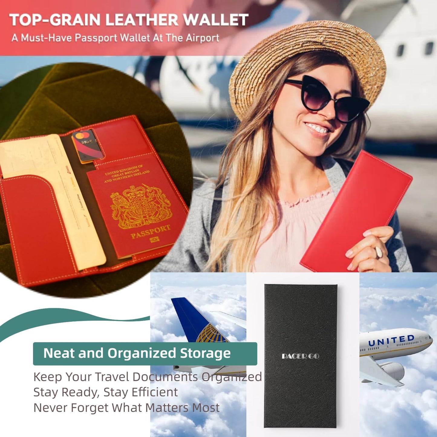 Pacer Go Genuine Leather RFID Blocking Long Passport Holder Passport Cover (Dark Blue)