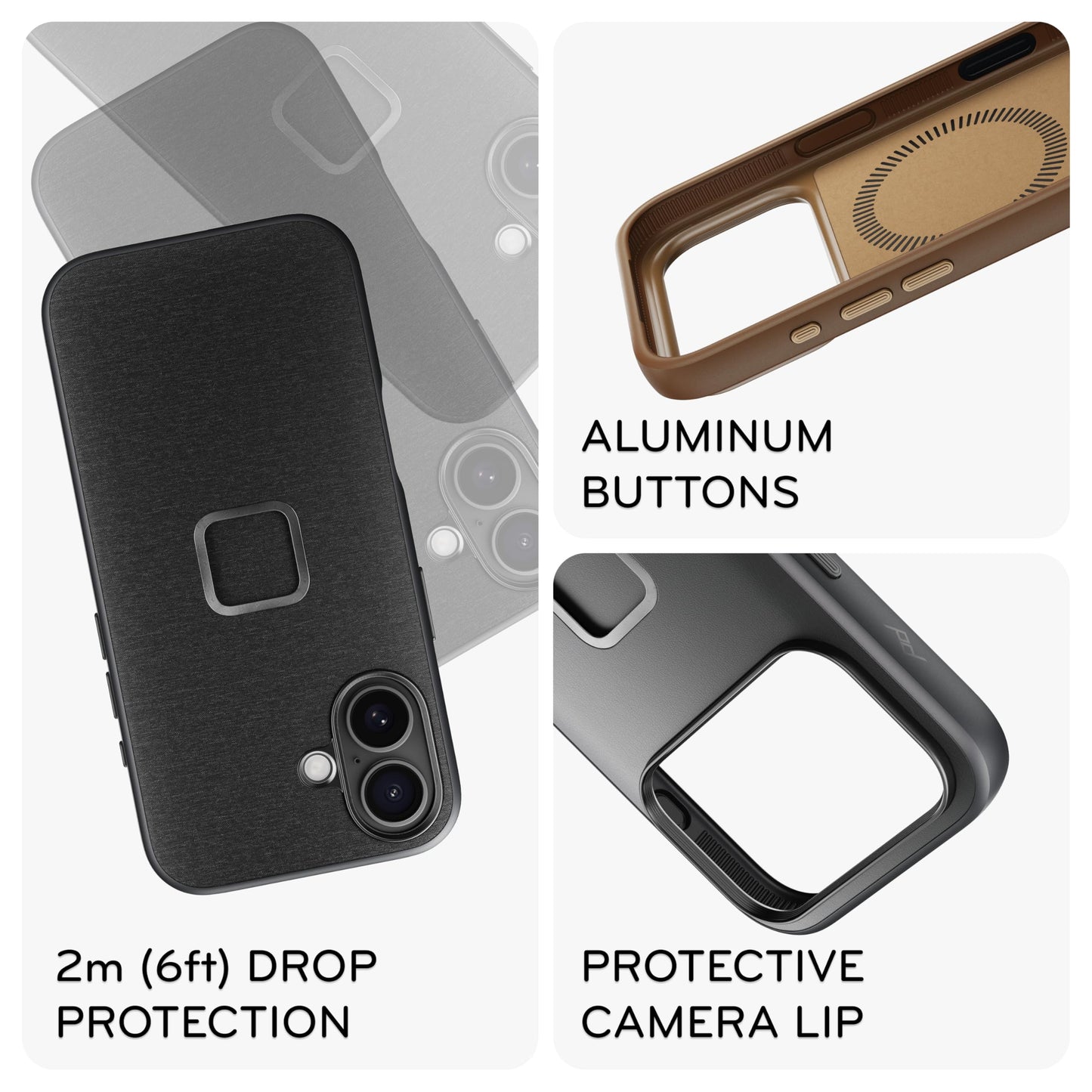 Peak Design Mobile Everyday Phone Case for iPhone 17 Pro, Charcoal, Slim Profile, Drop Protection, Weatherproof Fabric Shell, SlimLink Connects to Mobile Mounts & Gear Tan