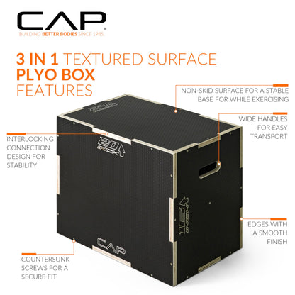 CAP Barbell 3-in-1 Rubber Textured Plyometric Box 24in x 20in x 16 in