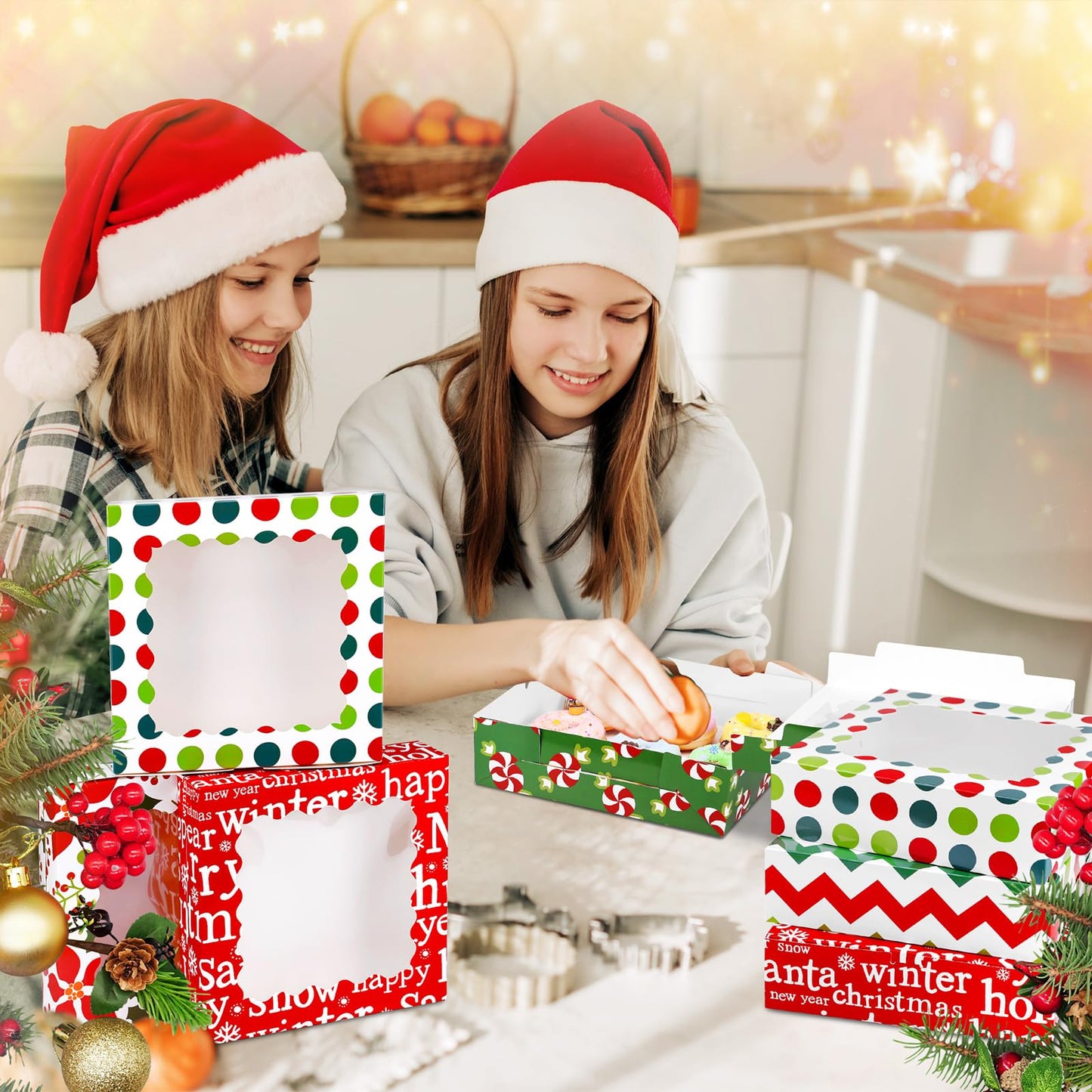 Czlotyh 30 Pcs Christmas Cookie Boxes with Window 9 x 9 x 2.5 inch Xmas Treat Boxes Candy Bakery Cupcakes Desert Container for Pastries Packaging Christmas Party Supplies Gift Giving