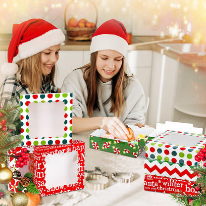 Czlotyh 30 Pcs Christmas Cookie Boxes with Window 9 x 9 x 2.5 inch Xmas Treat Boxes Candy Bakery Cupcakes Desert Container for Pastries Packaging Christmas Party Supplies Gift Giving