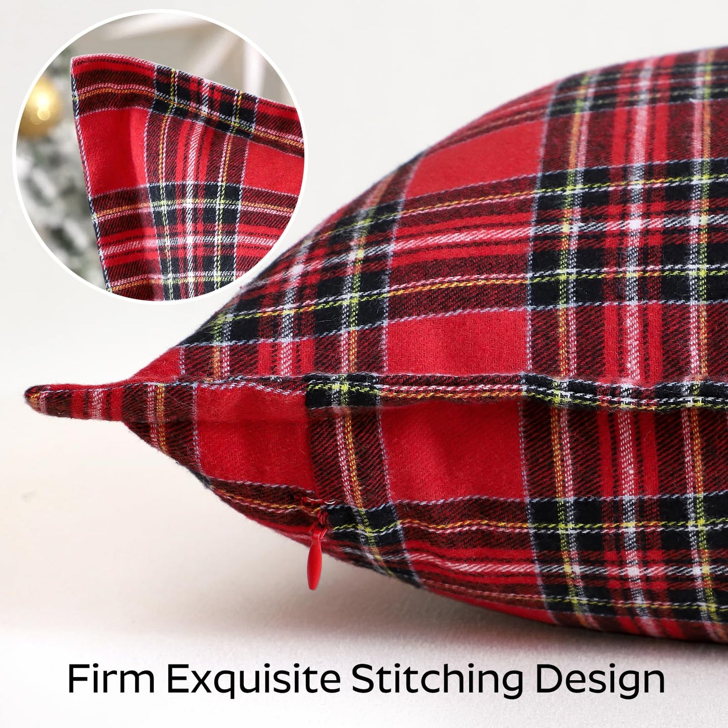 OTOSTAR Pack of 2 Christmas Scottish Plaid Throw Pillow Covers Decorative Check Tartan Lumbar Pillow Covers with Stitched Edge for Sofa Couch Bed Farmhouse Home Decor 12x20 Inches, Red