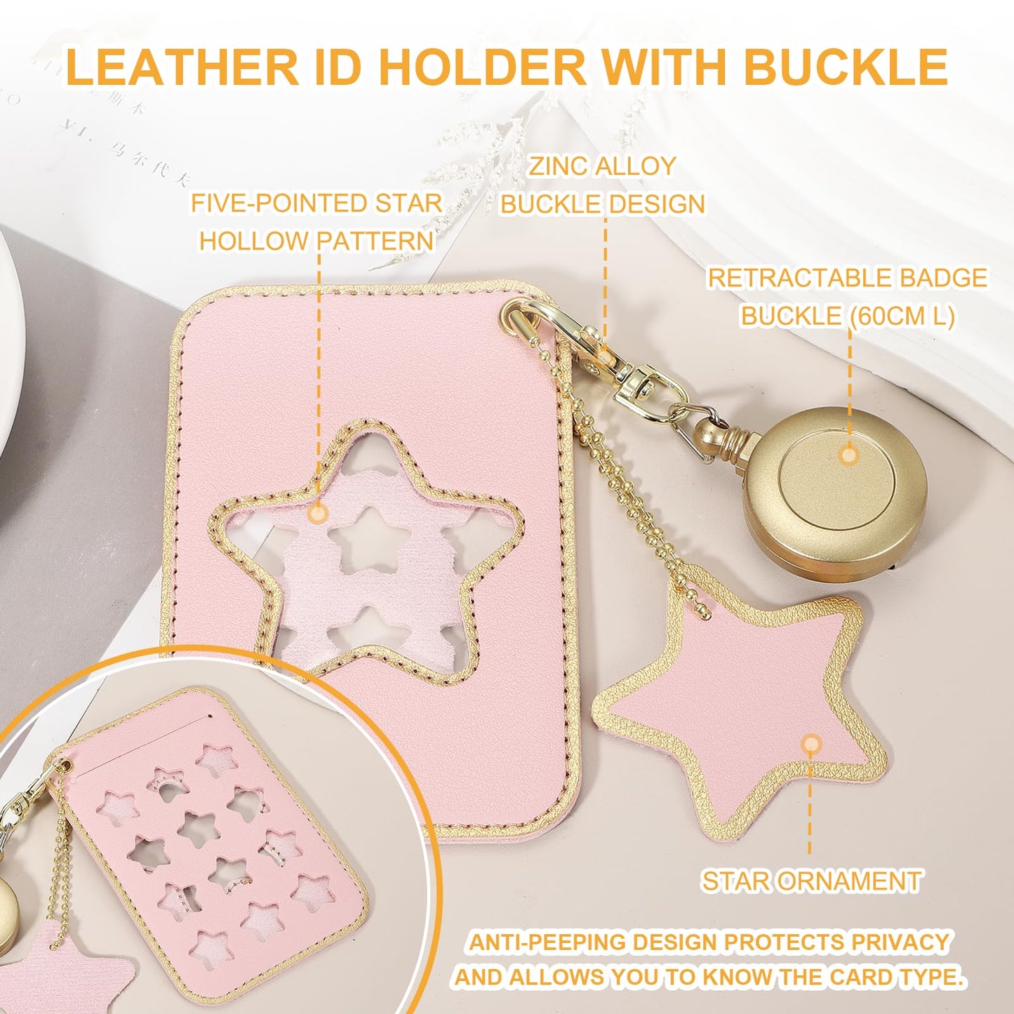 PATIKIL Retractable Badge Holders, 2 Pcs Cute Leather ID Holder with Badge Reels Keychain ID Card Clip Protector Cover for Women Work Office Business Trip, Pink/Light Blue