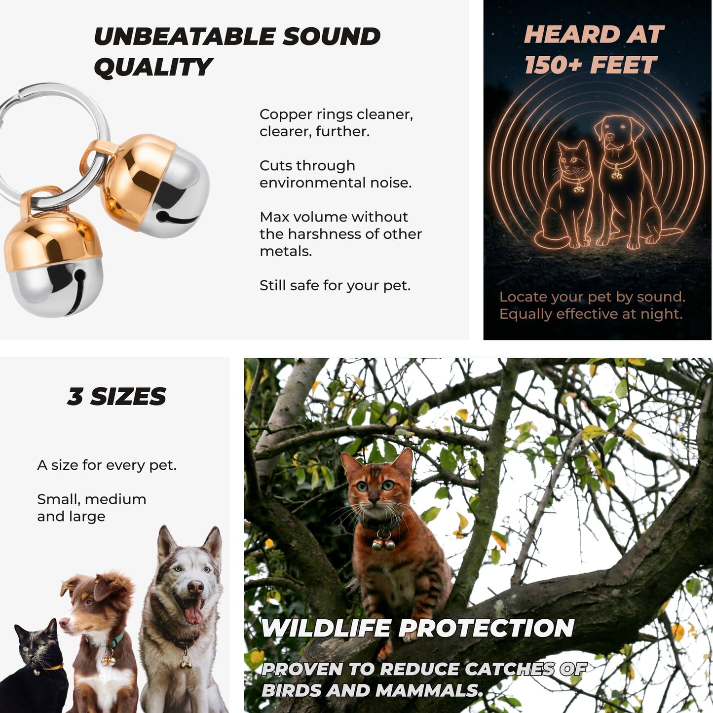 Beau's Bells 2 Extra Loud Cat & Dog Bells | Pet Tracker | Save Birds & Wildlife | Luxury Handmade Copper (Small)