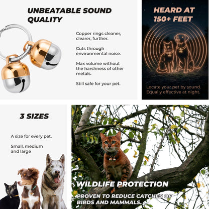 Beau's Bells 2 Extra Loud Cat & Dog Bells | Pet Tracker | Save Birds & Wildlife | Luxury Handmade Copper (Medium)