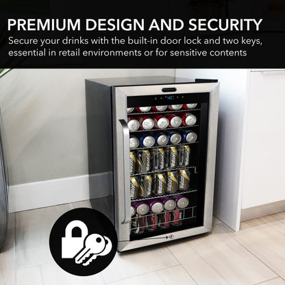 Whynter Beverage Refrigerator with Double-Layer Glass Door, 136-Can Drink Mini Fridge with Lock & Digital Control, BR-1211DS, 3.4 Cubic Feet, Stainless Steel