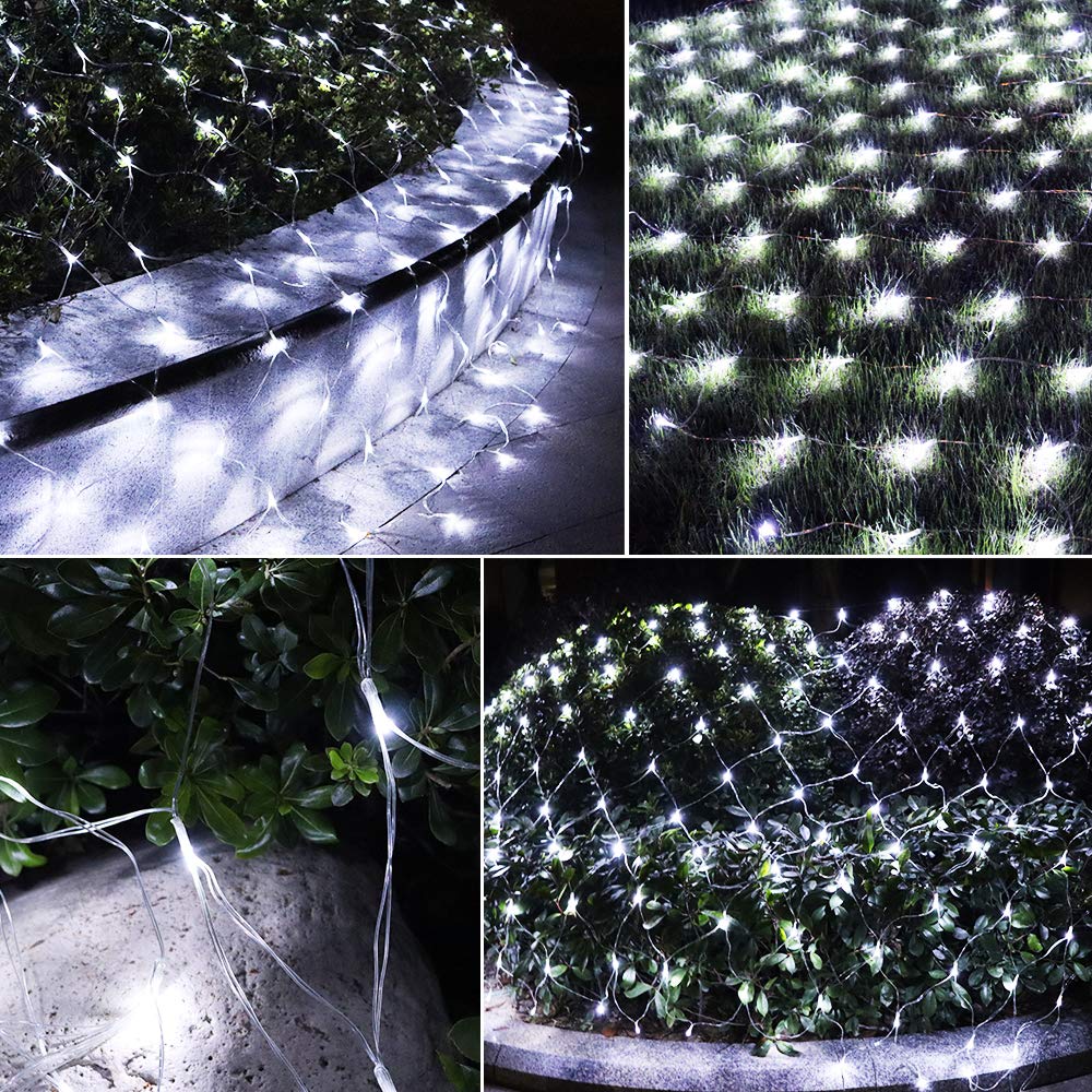 Vicila LED Net Lights Mesh Lights, 240LED Timer Tree Warp Fairy Lights Outdoor Hanging String Light for Christmas, Halloween, Garden, Walkway, Bushes Decor-9.8ft x 6.6ft(White)