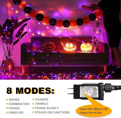 weillsnow 164FT 500 LED Halloween Lights, 8 Modes Waterproof Plug in String Lights for Halloween Indoor Outdoor Yard Party Wedding Garden Home Decorations (Purple & Orange)