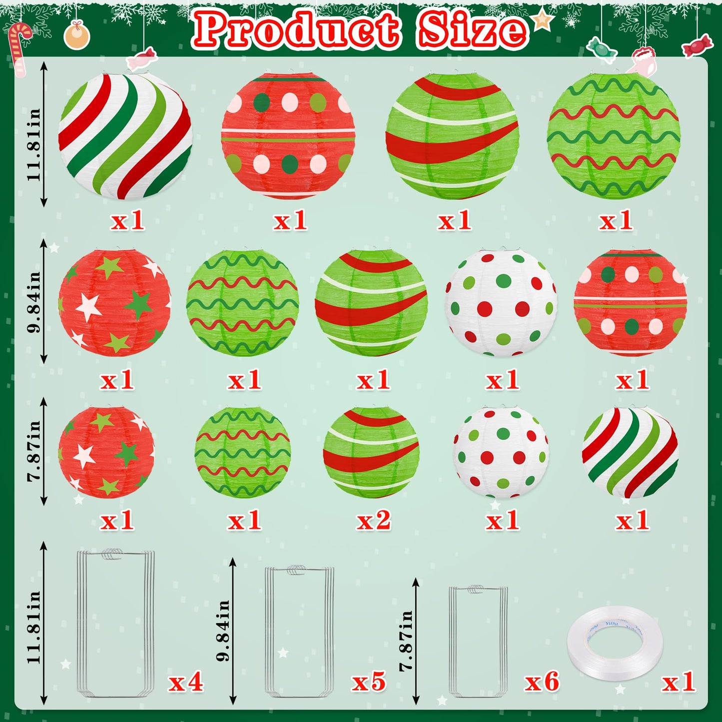 15Pcs Christmas Hanging Elf Paper Lanterns Party Decorations Indoor - Xmas Ornaments Decor for Winter, Birthday Party Ceiling Supplies