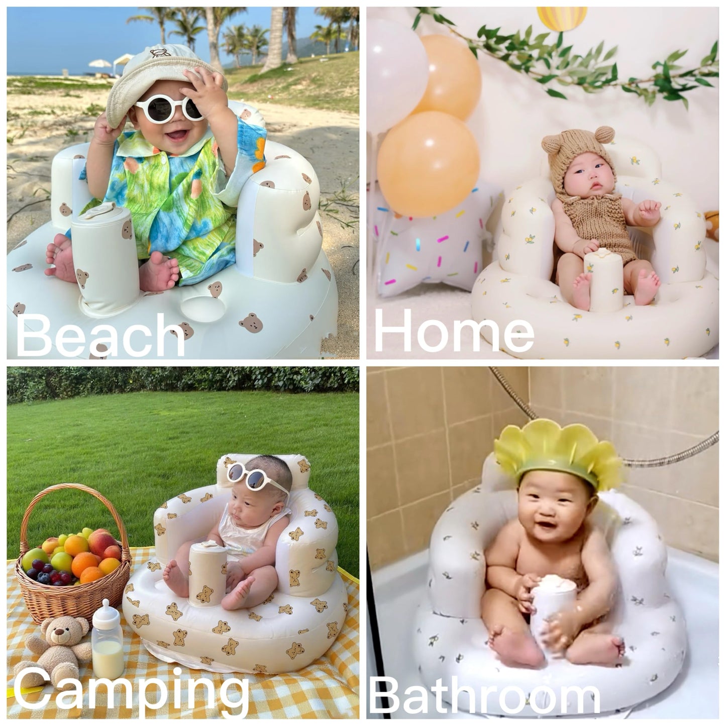 Momsnug Blow Up Seat for Baby, Inflatable Baby Chair 3 Months & Up, Chair for Babies Sitting Up with Built in Pump (Bear)