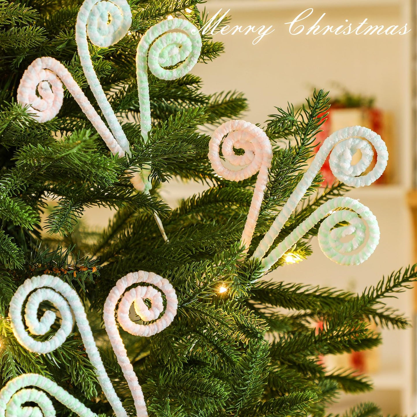 Gerrii 16" Pastel Christmas Decor Candy Cane Tree Picks Christmas Ornament Pastel Curly Pick Spray Macaron Stem Topper Large Lollipop Branches Stick for Home Wreath Vase Filler Craft Holiday Party
