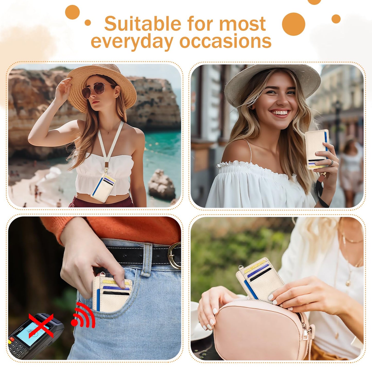 Yonlevres Credit Card Holder for Women, Slim RFID Wallet Front Pocket Small Card Holder, Travel Card Case ID Window PU Leather Cute Funny Thin RFID Blocking Card Organizer Gifts Girls Ladies
