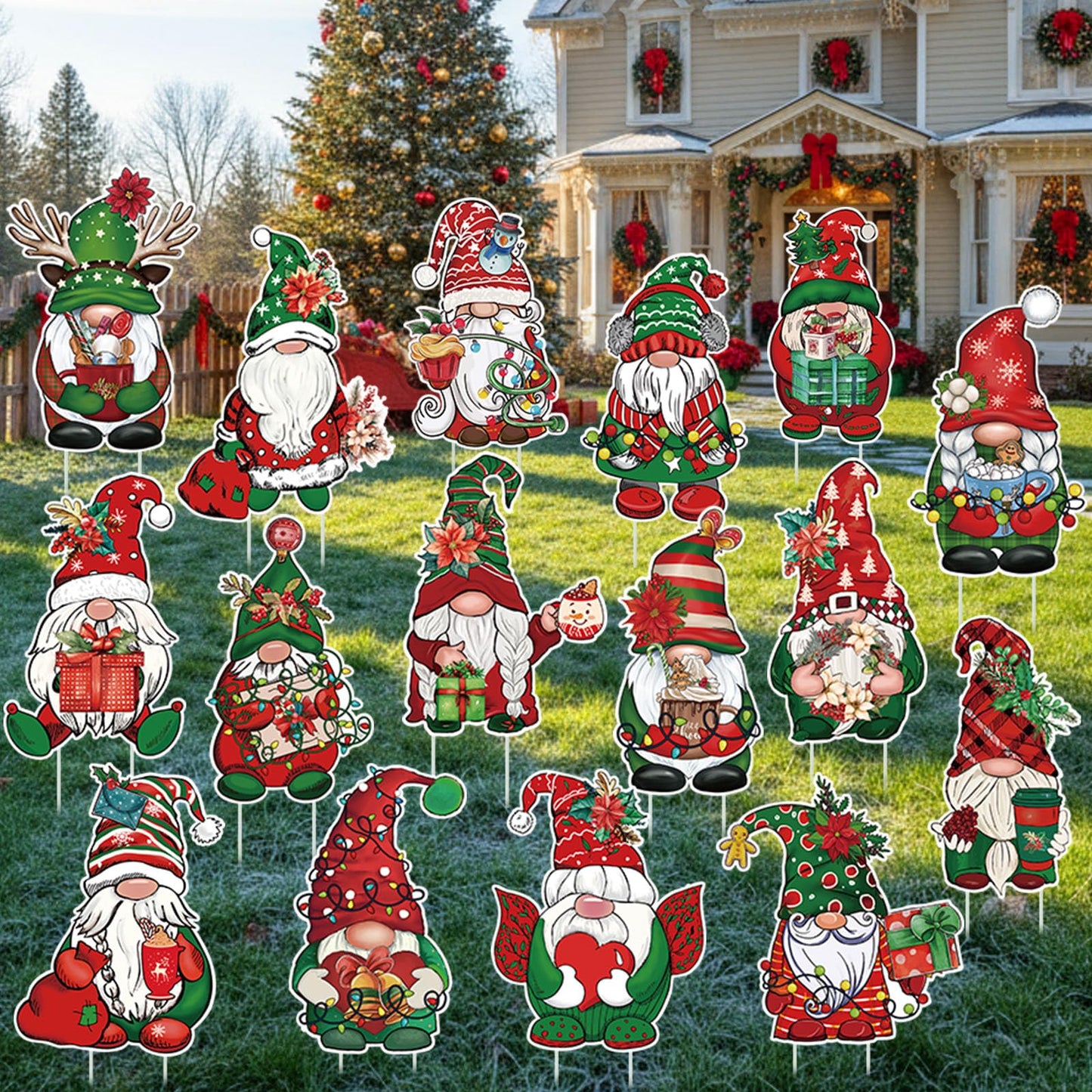 Huwena 16 Pcs Christmas Gnome Yard Signs Christmas Gnome Props Yard Stakes Xmas Gnome Yard Decor Outdoor Lawn Decorations for Home Yard Garden Lawn Patio Walkway Winter Holiday Party Gifts
