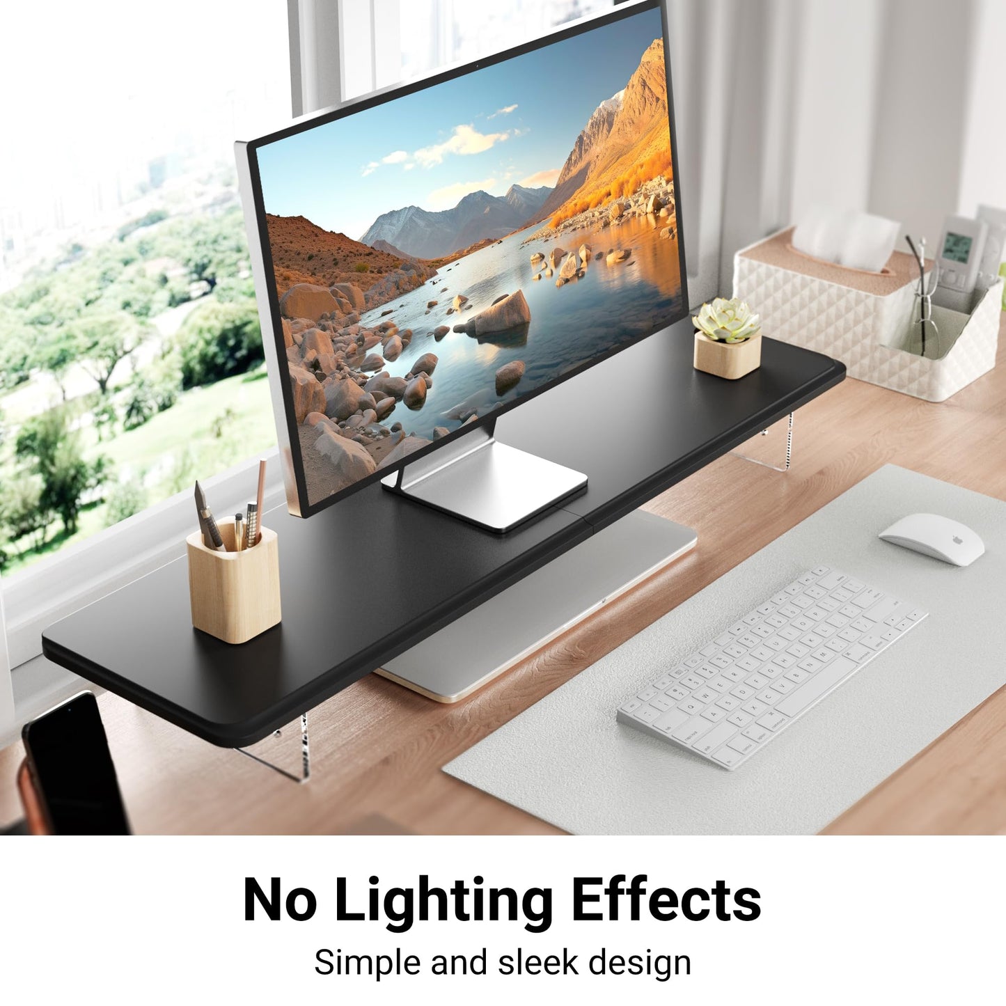 AFOOYO Monitor Stand Riser,31.5-Inch LED Light Wood Computer Monitor Stand with Adjustable Acrylic Legs,Desk Accessories Desktop Organizer Stand for, Computer,Laptop,Printer,PC TV Screen Riser,Black