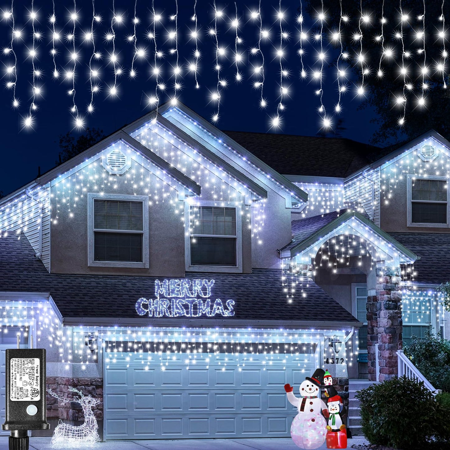 Icicle Lights for Outside - 33FT 400 LED Icicle Christmas Lights Outdoor with 75 Drops 8 Modes Timers, Waterproof Connectable Hanging Lights for Indoor Eaves Wedding Patio Decorations, Cool White