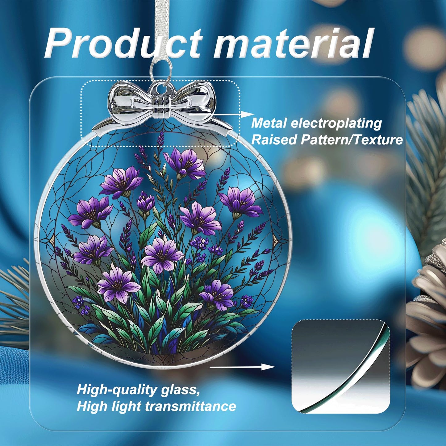 Bauhinia & Violets Crystal Glass Hanging Ornament for Christmas Tree Decor, Christmas Ornaments Xmas Decorations, Holiday Keepsake Present Exchange Ideas