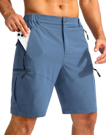 Pudolla Men's Hiking Cargo Shorts 9" Lightweight Outdoor Work Shorts for Men Travel Golf Camping Casual with 5 Zipper Pockets(Blue Medium)