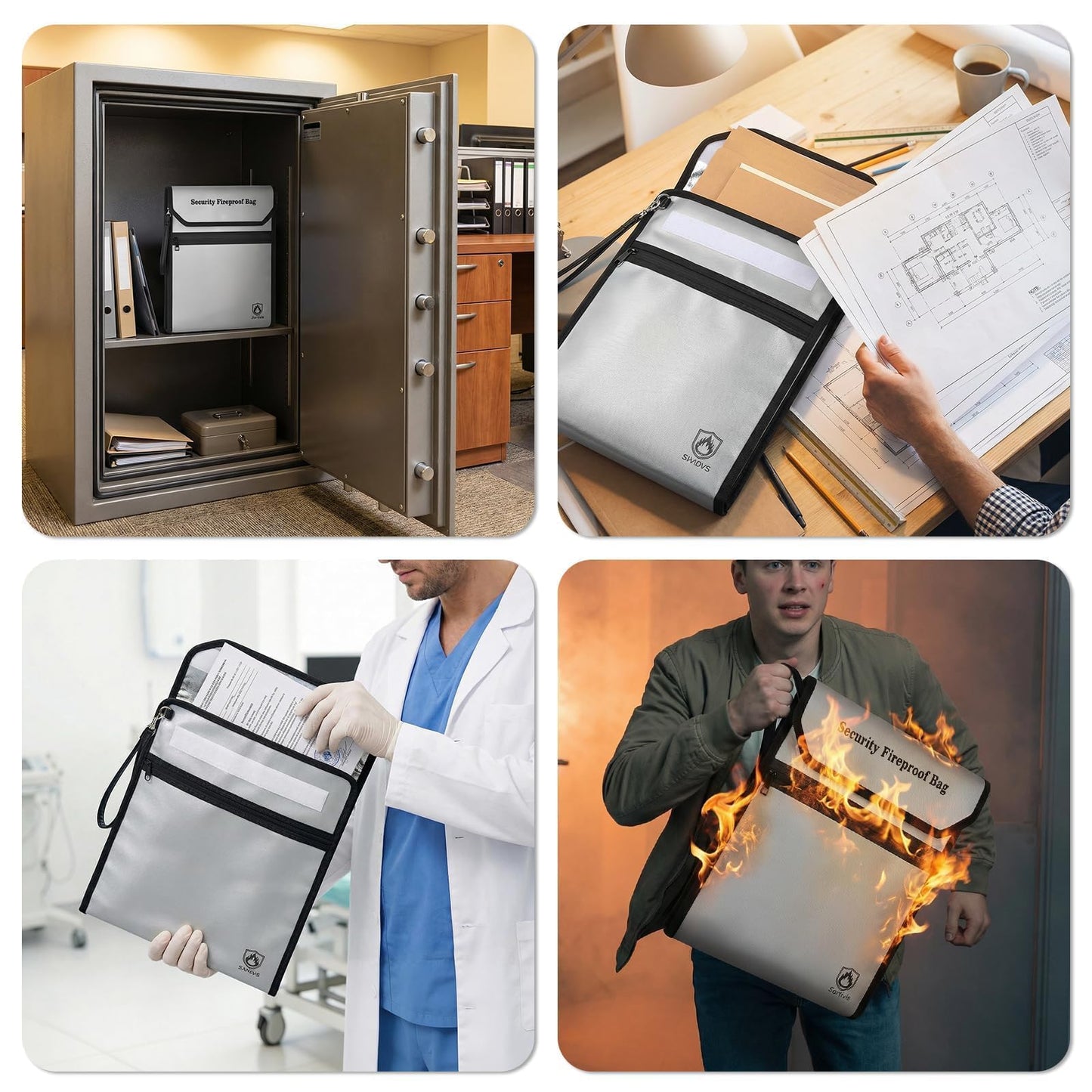 Sortivis Expandable Fireproof Document Bag for Important Documents, Vertical File Organizer with Front Pocket, Water-Resistant Document Holder for Passport, Certificates, Legal Papers & Tablet (Case)