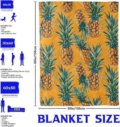 Yellow Pineapple Fruit Throw Blanket for Boys Girls Kids Adults Women, Fuzzy Warm Soft Cozy Flannel Blankets Gifts for Bedroom, Couch, Travel, Home Decor 40x50 in