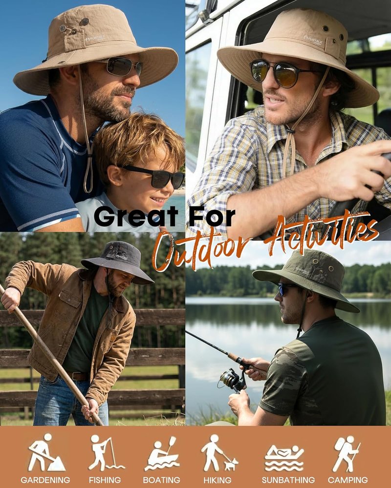 FURTALK Sun Hats for Men - UPF 80+ Foldable Wide Brim Fishing & Hiking Hat | Summer Outdoor Accessory