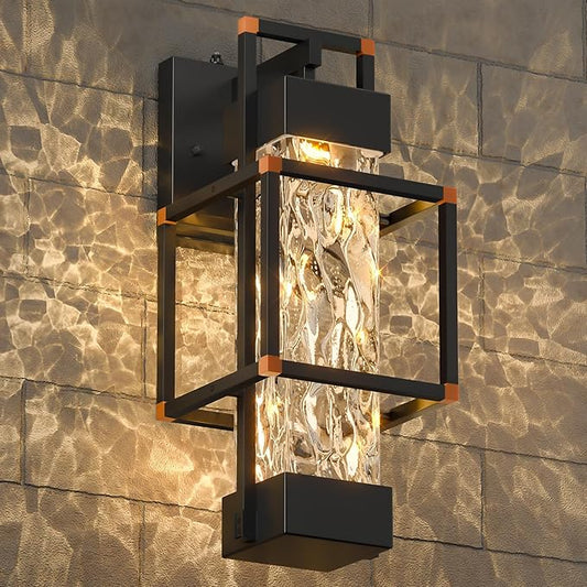 1 Pack Dusk to Dawn Outdoor Lighting Fixtures Wall Mount, Dimmable Exterior Front Porch Lights for Outside, Sensor Wall Lantern Lamps Waterproof, Black Lights with Orange Interface for House, Garage