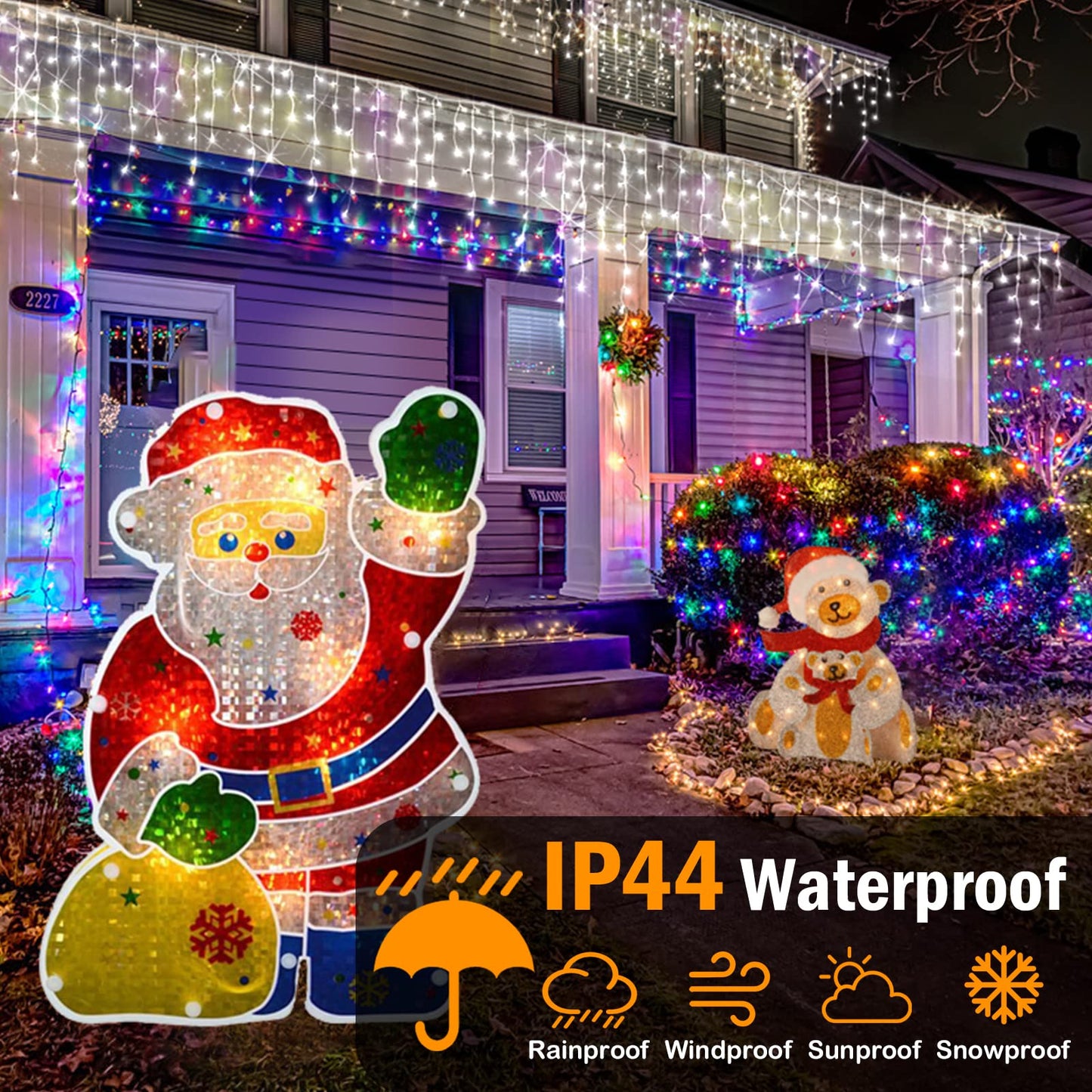Heceltt Christmas Lights Outdoor, 1280 LED 131FT Ice Lights for Outside, 8 Modes Plug in 240 Drops Ice String Light with Timer Memory Function Hanging Light for Christmas Decor(Cool White)